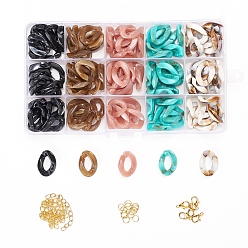 Mixed Color DIY Jewelry Set Making, Bracelet with Iron Ends with Twist Chains & Jump Rings, Zinc Alloy Lobster Claw Clasps and Acrylic Linking Rings, Mixed Color, 135Pcs/Box