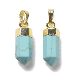 Synthetic Turquoise Synthetic Turquoise Pendants, with Brass Findings, Bullet, Golden, 19~21x7mm, Hole: 4x6mm