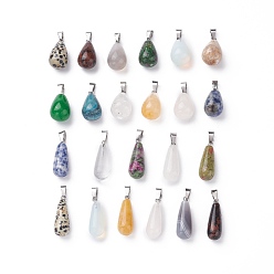 Mixed Stone Natural/Synthetic Gemstone Pendants, with Metal Findings, teardrop, Mixed Color, Containers: 7.4x7.3x2.5cm, Pendants: 23pcs/box