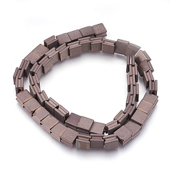 Coffee Plated Electroplate Non-magnetic Synthetic Hematite Bead Strands, Frosted, Grooved, Square, Coffee Plated, 8x8x5mm, Hole: 1.5mm, about 54pcs/strand, 16.7 inch(42.5cm)