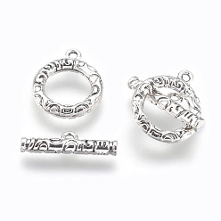 Antique Silver Nickel Free & Lead Free Alloy Toggle Clasps, Long-Lasting Plated, Antique Silver, Ring: 20x17x3mm, Hole: 2mm, Bar: 22x7x3.5mm, Hole: 2mm