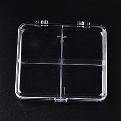 Clear Polystyrene Bead Storage Containers, with 4 Compartments Organizer Boxes and Hinged Lid, for Jewelry Beads Earring Container Tool Fishing Hook Small Accessories, Rectangle, Clear, 10.8x9.8x1.7cm, compartment: 4.6x5.1cm.