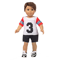 White Two-piece Num.3 Short Sleeves & Shorts Sport Suit Cloth Doll Outfits, for 18 inch American Boy Doll Sportswear Dressing Accessories, White, 33x14mm