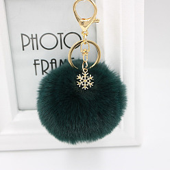 dark green Christmas Snowflake Plush Keychain with Alloy Snowflake and Pom-pom Pendant