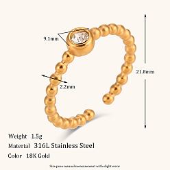 Round bead zircon ring with an opening Minimalist Chic Stainless Steel 18K Gold Plated Open Ball CZ Ring