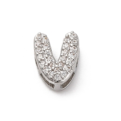 Letter V Латунные микро проложить кубического циркония бусы, долговечный, стойки покрытие, без кадмия и без свинца, Буква V, 8.5x7x4.5 мм, отверстие : 1.8 мм