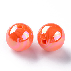 Orange Red Opaque Acrylic Beads, AB Color Plated, Round, Orange Red, 20x19mm, Hole: 2~3mm, about 111pcs/500g