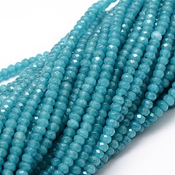 Light Sea Green Dyed Natural Malaysia Jade Rondelle Beads Strands, Faceted, Light Sea Green, 4x2~3mm, Hole: 1mm, about 115pcs/strand, 14 inch