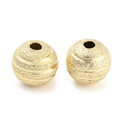 Real 24K Gold Plated Brass Beads, Cadmium Free & Lead Free, Textured, Round, Real 24K Gold Plated, 8x7.5mm, Hole: 1.5mm