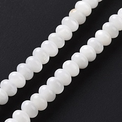 White Natural Cultured Freshwater Shell Beads Strands, Undyed, Rondelle, White, 5x3~3.5mm, Hole: 0.9mm, about 113pcs/strand, 15.47 inch(39.3cm)