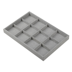 Silver Jewelry Display Trays, Velvet and Wood, Cuboid, Silver, 350x240x30mm