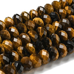 Coconut Brown Natural Tiger Eye Beads Strands, Faceted, Rondelle, Coconut Brown, 8~8.5x5~5.5mm, Hole: 1mm, about 71pcs/strand, 15.31''(38.9cm)