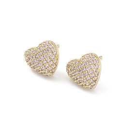 Thistle Heart Brass Cubic Zirconia Ear Studs for Women Men, Lead Free & Cadmium Free, Real 18K Gold Plated, Long-Lasting Plated, Thistle, 11x12x4mm, Pin: 0.8mm