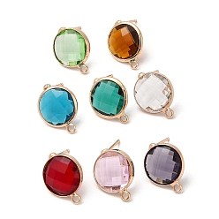 Mixed Color Brass Stud Earring Findings, with Glass and 304 Stainless Steel Pins & Horizontal Loops, Light Glod, Flat Round, Mixed Color, 16x13x4~4.5mm, Hole: 1.8mm, Pin: 0.8mm
