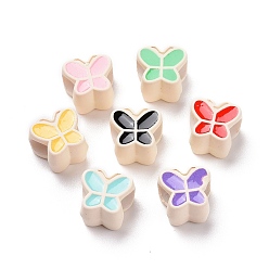 Mixed Color Rubberized Style Acrylic European Beads, with Enamel, Large Hole Beads, Butterfly, Mixed Color, 10.2x10.4x8mm, Hole: 4.9mm