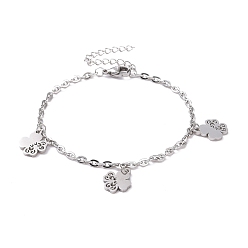 Stainless Steel Color Tarnish Resistant 304 Stainless Steel Clover Charm Bracelet with Cable Chains for Women, Stainless Steel Color, 7-1/8 inch(18cm)