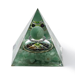 Зеленый Авантюрин Генераторы энергии смолы оргонитовой пирамиды, reiki натуральные зеленые авантюриновые чипсы внутри для украшения стола домашнего офиса, 60x60x59 мм