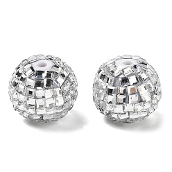 Серебро Акриловые стразы бусины, круглая с квадратным стразом, блестящие бусины для изготовления украшений своими руками, ручки и поделки из бисера, серебряные, 16~16.5 мм, отверстие : 2.5 мм