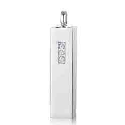 Stainless Steel Color Openable Stainless Steel Rhinestone Memorial Urn Ashes Bottle Pendant, Rectangle, Stainless Steel Color, 38x8mm