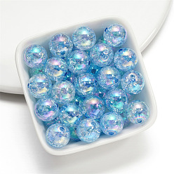 Light Sky Blue Baking Painted Crackle Glass Beads, Round, Light Sky Blue, 16mm, Hole: 2mm, 10pcs/bag