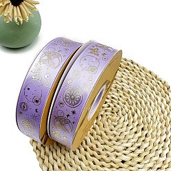 Lilac Golden Hot Stamping Butterfly Star Pattern Polyester Ribbons, for DIY Handmade Craft, Hair Bowknots and Gift Decoration, Lilac, 1 inch(25mm), 48 Yards/Roll