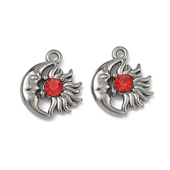 Гиацинт 304 подвески из нержавеющей стали, амулеты луны и солнца, со стразами, цвет нержавеющей стали, гиацинт, 15x13x3.5 мм, отверстие : 1.5 мм