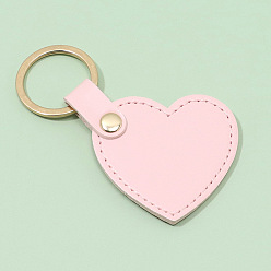 Pink PU Imitation Leather Keychains, with Zinc Alloy Finding, Heart, Pink, Heart: 5.1x5.3cm