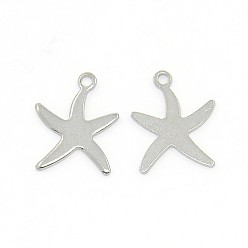 Stainless Steel Color Trendy 304 Stainless Steel Starfish/Sea Stars Pendants, Stainless Steel Color, 13.5x10x0.9mm, Hole: 1mm