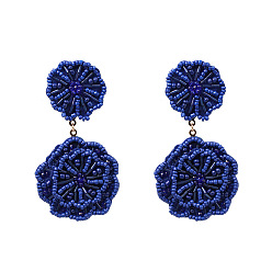 Blue Vintage Floral Earrings with Pearl Beads for Elegant Look