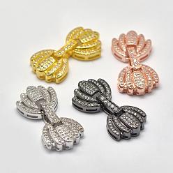 Mixed Color Brass Micro Pave Cubic Zirconia Fold Over Clasps, Mixed Color, 28x14x4.5mm, Hole: 1.5~4.5x1mm