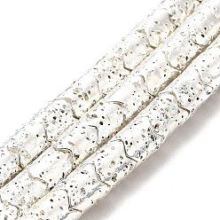 Silver Plated Electroplated Natural Lava Rock Beads Strands, Column, Silver Plated, 8x6.5mm, Hole: 1.4mm, about 60pcs/strand, 15.35~15.75 inch(39~40cm)
