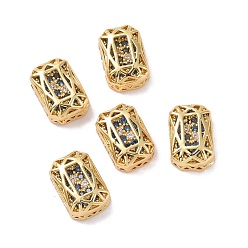 Dodger Blue Eco-friendly Brass Micro Pave Cubic Zirconia Multi-strand Links, Rack Plating, Cadmium Free & Lead Free, Rectangle Octagon, Golden, Dodger Blue, 12x8x5mm, Hole: 1.2mm