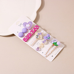 C section - purple Cute Pearl Hair Clip Set with Rhinestone Side Clip - Girl's Hair Accessories