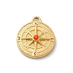 Гиацинт 304 из нержавеющей стали горный хрусталь подвески, ионное покрытие (ip), реальный 14 k позолоченный, плоский круглый с подвеской в виде компаса, гиацинт, 18.5x16x4 мм, отверстие : 1.5 мм