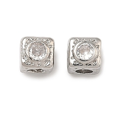 Прозрачный Куб латунные микро проложить кубического циркония бусы, долговечный, стойки покрытие, без свинца и без кадмия, прозрачные, 5x5x6 мм, отверстие : 2 мм