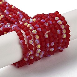 Dark Red Imitation Jade Glass Beads Strands, Half AB Color Plated, Faceted, Frosted, Rondelle, Dark Red, 3.5x3mm, Hole: 1mm, about 117pcs/strand, 13.66''~13.90''(34.7~35.3cm)