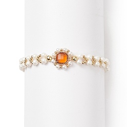 Orange Bracelet en perles de verre et coquillage, bracelet de perles tressées délicates pour les femmes, orange, 7-1/2 pouce (19 cm)