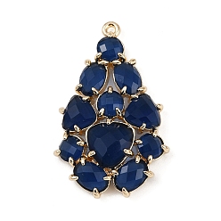 Полуночно-синий Латунь стекло кулоны, слеза, без свинца и без кадмия, долговечный, стойки покрытие, реальный 18 k позолоченный, граненые, темно-синий, 33x21x6 мм, отверстие : 1.2 мм
