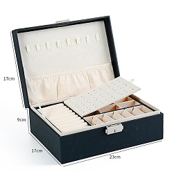 Black Imitation Leather Jewelry Storage Boxes, for Earrings, Rings, Necklaces, Rectangle, Black, 17x23x9cm