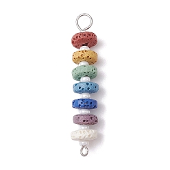 Lava Rock Chakra Natural Lava Rock Dyed Beaded Connector Charms, with White Glass Seed Beads, Disc Links, Platinum, 45x8mm, Hole: 1.5mm and 4mm