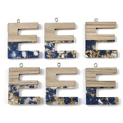 Letter E Кулоны из непрозрачной смолы и дерева, буквы, с платиновой петлей, Письмо E, 37.5~45x11~53x6 мм, отверстие : 2 мм