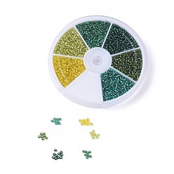 Mixed Color Forest Theme, 12/0 Grade A Round Glass Seed Beads, Silver Lined, Mixed Color, 2x1.5mm, Hole: 0.3mm, 6colors, about 360~400pcs/color, about 2160~2400pcs/box