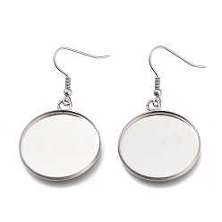 Stainless Steel Color Tarnish Resistant 304 Stainless Steel Earring Hooks, with Blank Pendant Trays, Flat Round Setting for Cabochon, Stainless Steel Color, 50mm, Tray: 25mm, Pin: 0.8mm