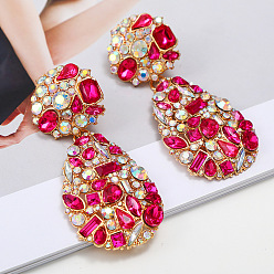 Rose red Colorful Crystal Ellipse Handmade Pendant Earrings for Women's Fashion Jewelry