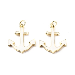 Белый Латунь эмаль подвески, с прыжковых колец, Якорь прелести, стойки покрытие, реальный 18 k позолоченный, без свинца и без кадмия, долговечный, белые, 20.5x17.5x2 мм, отверстие : 3.3 мм