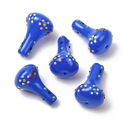 Blue Glass Enamel Beads, Hand Drawn Beads, Vase, Blue, 25~26x15~16mm, Hole: 1.6mm