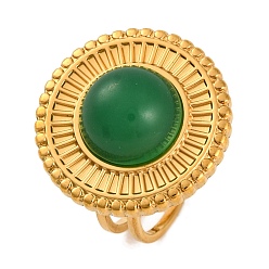 Зеленый агат Плоские круглые перстни из натурального зеленого оникса и агата, золотистый тон 304 манжеты из нержавеющей стали для женщин, внутренний диаметр: 17 мм