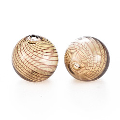 Peru Transparent Handmade Blown Glass Globe Beads, Stripe Pattern, Round, Peru, 19.5~21mm, Hole: 1.5~2.2mm