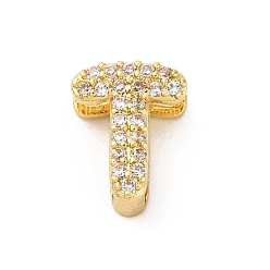 Letter T Латунные микро проложить кубического циркония бусы, долговечный, стойки покрытие, без кадмия и без свинца, Письмо T, реальный 18 k позолоченный, 9.5x7.5x4.5 мм, отверстие : 1.8 мм