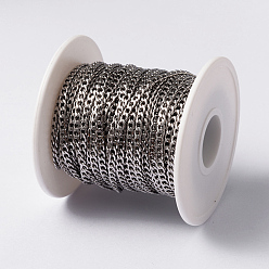 Stainless Steel Color 304 Stainless Steel Twisted Chain Curb Chains, Unwelded, with Spool, Stainless Steel Color, 4~5x3x0.8mm, about 32.8 Feet(10m)/roll